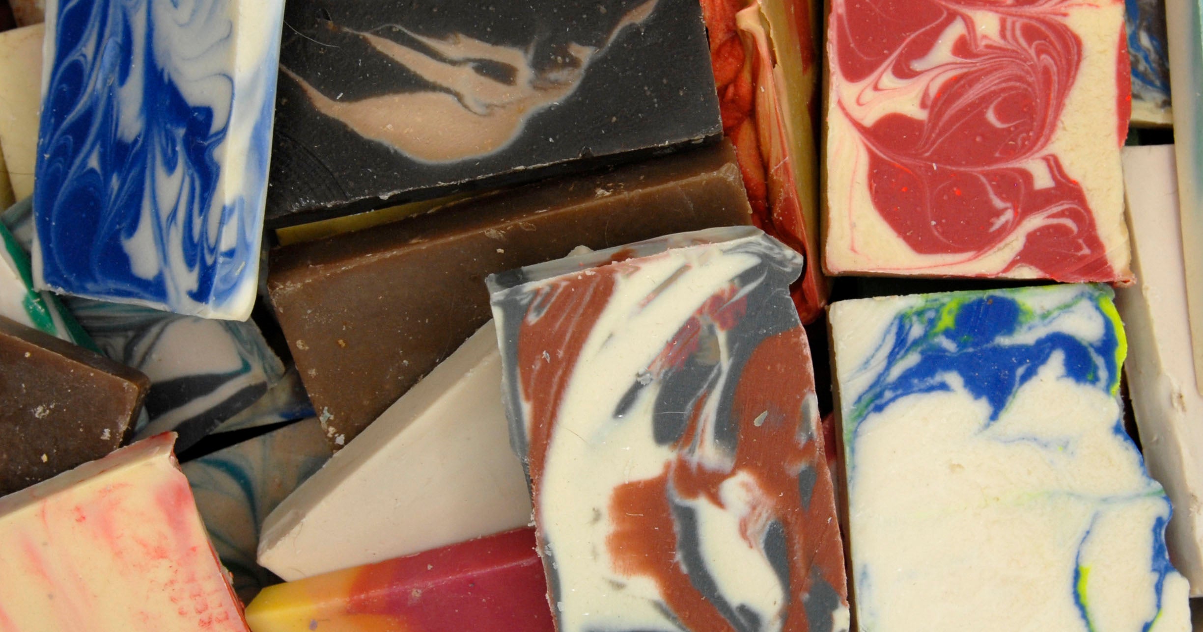 This shows a whole pile of our unbanded soap so you can see the variety.