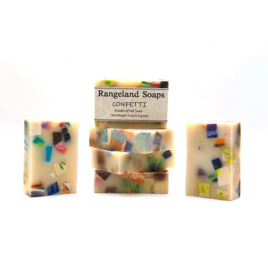 This is a plain soap that is filled with pieces of other Rangeland  soaps (like confetti!) so every time you wash with it you get a different fragrance.