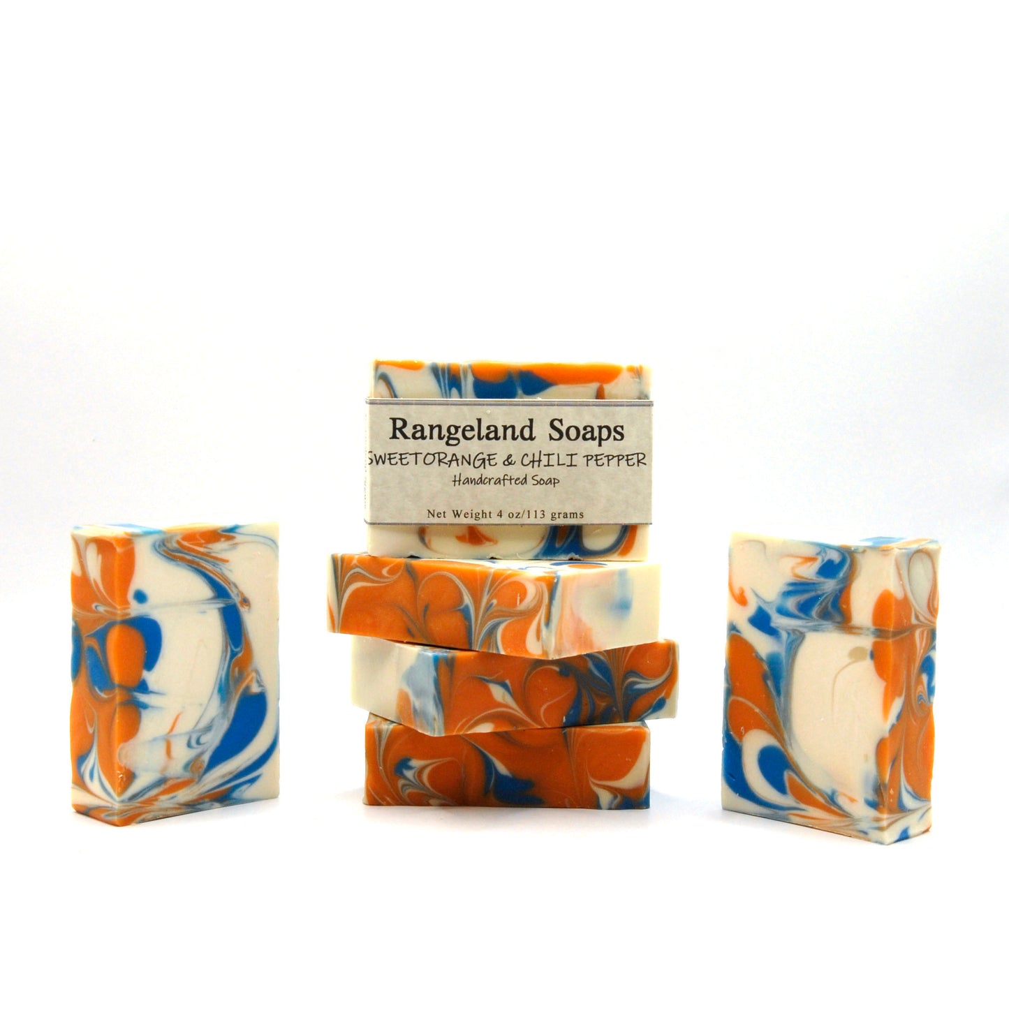 This brightly scented soap smells of sweet orange, chili peppers, jasmine and musk.